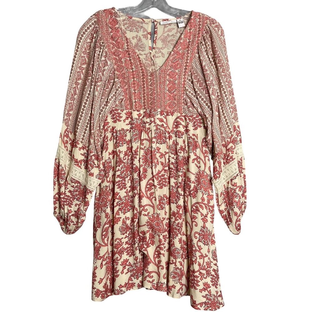 Sincerely Jules Baby Doll Dress Women's M Pink Multi Floral‎ Embroidered Boho